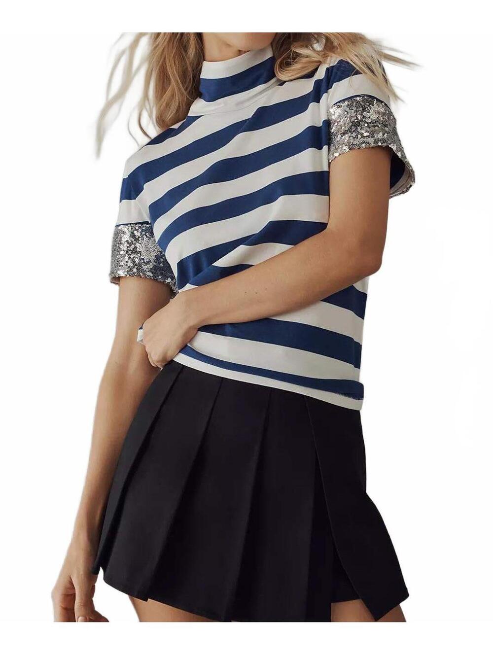 Anthropologie women's size M Maeve Turtleneck Sequin Baby Tee